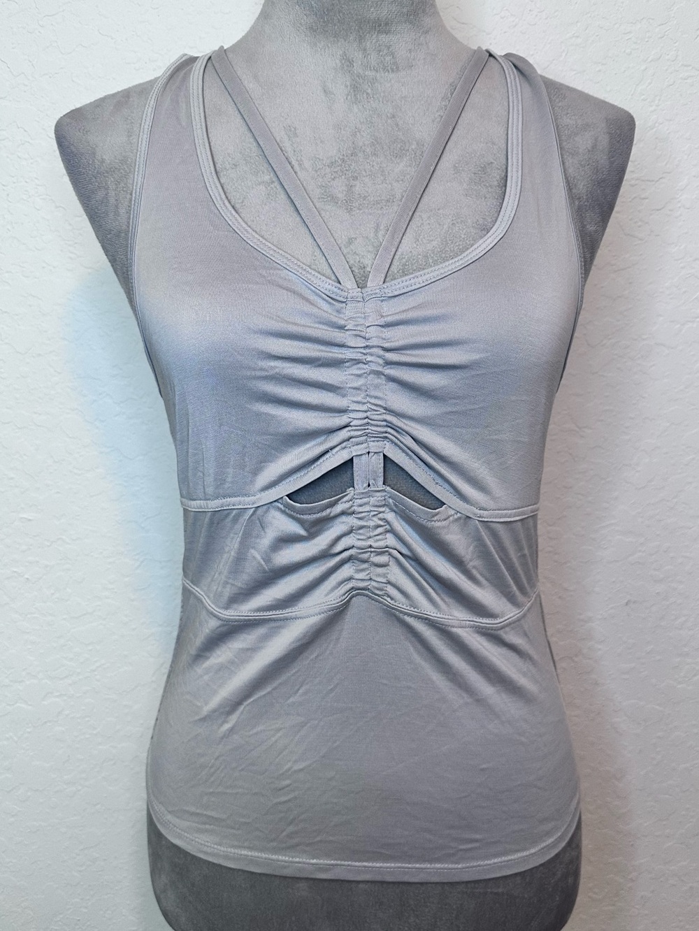 Free People Ruched Cutout Open Back Tank Top Gray Medium